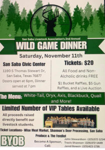 Wild Game Dinner @ San Saba Civic Center | San Saba | Texas | United States