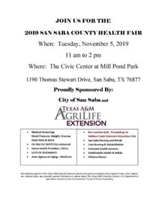 San Saba County Health Fair @ San Saba Civic Center Mill Pond Park | San Saba | Texas | United States